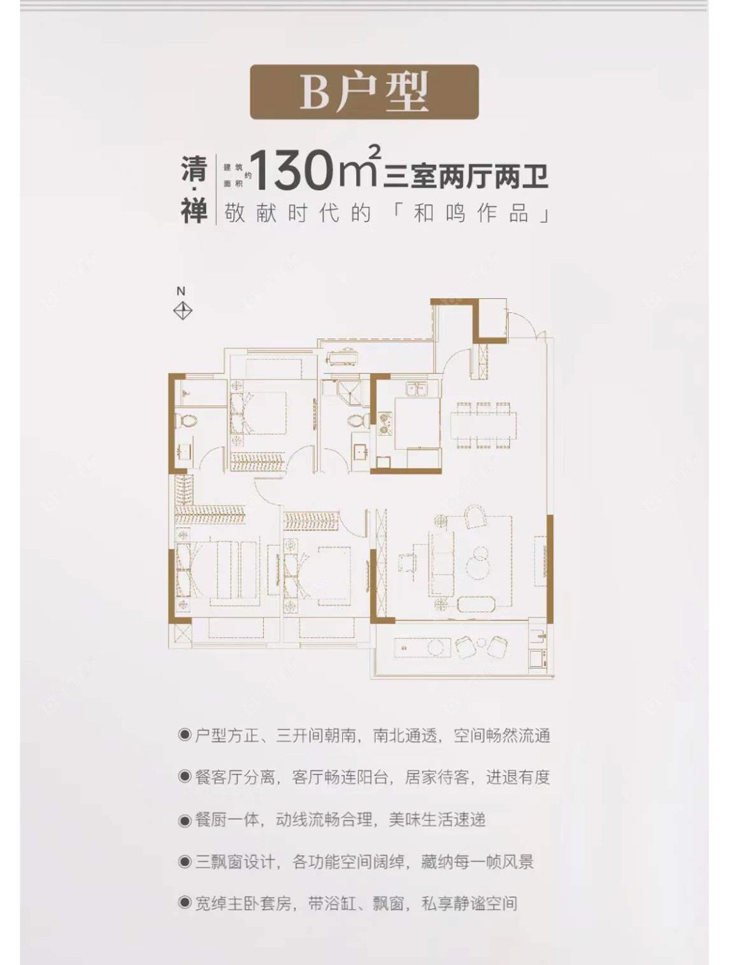 路劲美的竹林壹号建面130㎡户型图