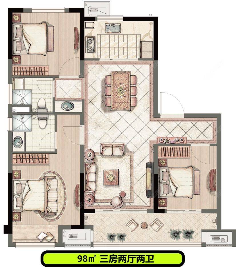 公元礼著建面98㎡户型图