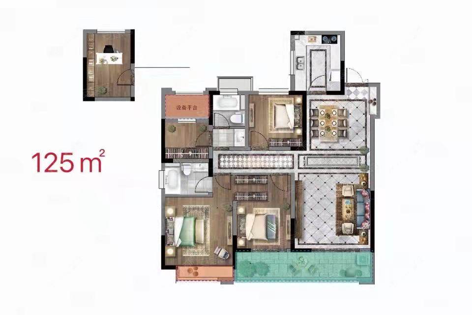 美林湖龙门里建面125.55㎡户型图