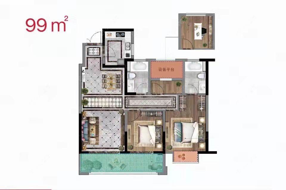 美林湖龙门里建面99.62㎡户型图